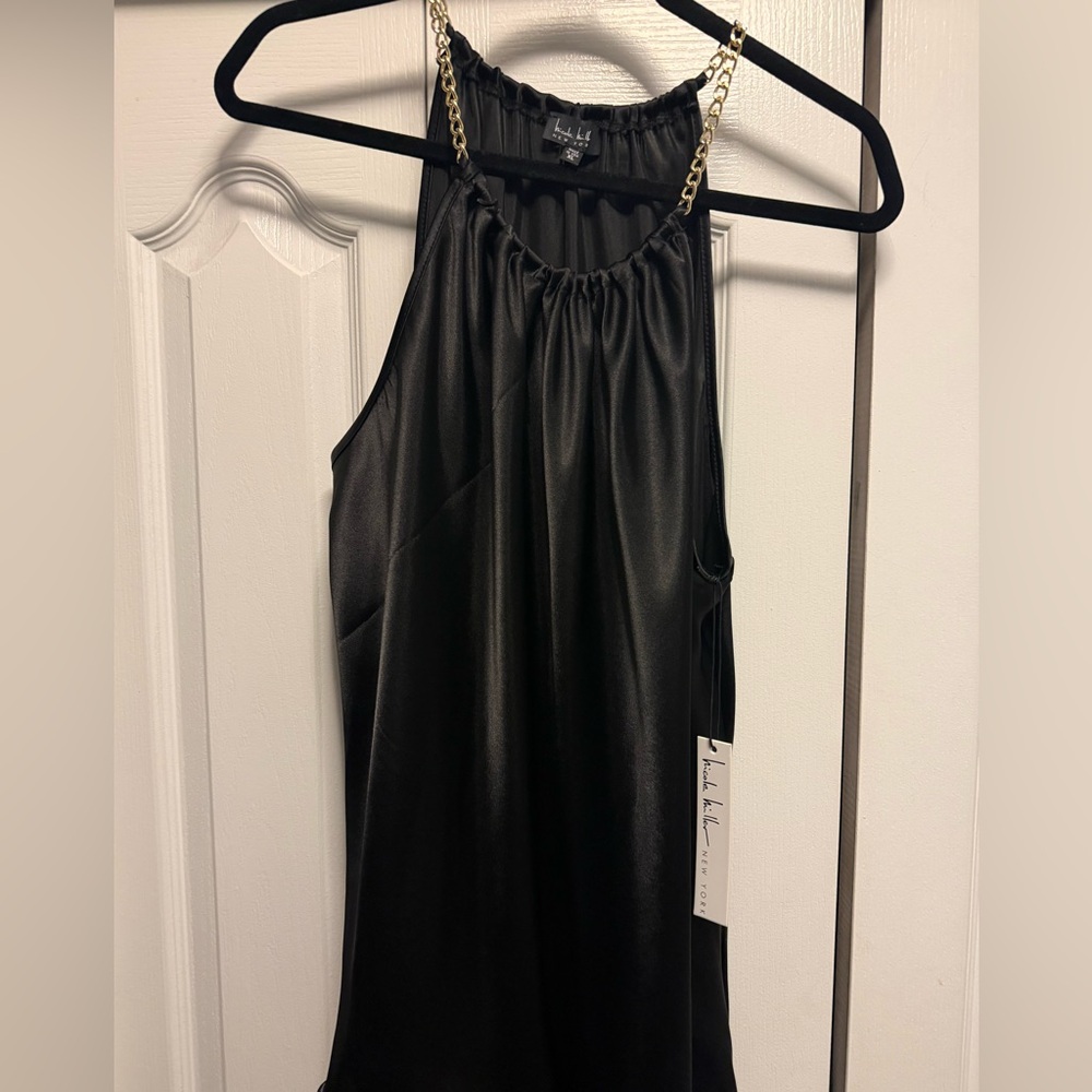 Black Nicole Miller Sleeveless top with Gold Chain Detail